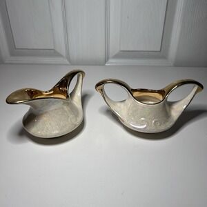 Vtg Pearl China Company Iridescent Lusterware Creamer‎ Sugar 22k Gold Trim